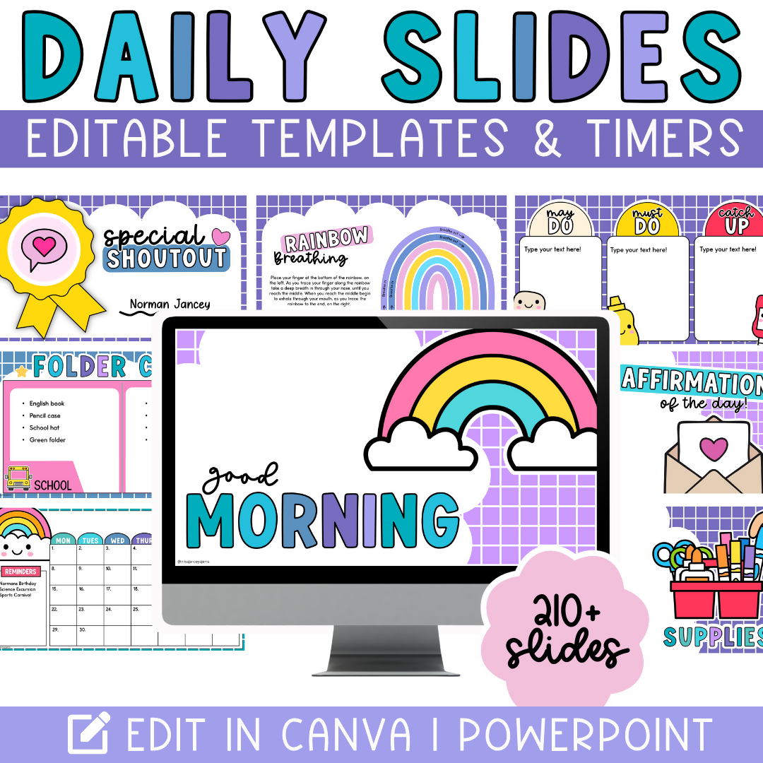 Editable Daily and Morning Slides with Timers I Schedule Classroom Rou ...