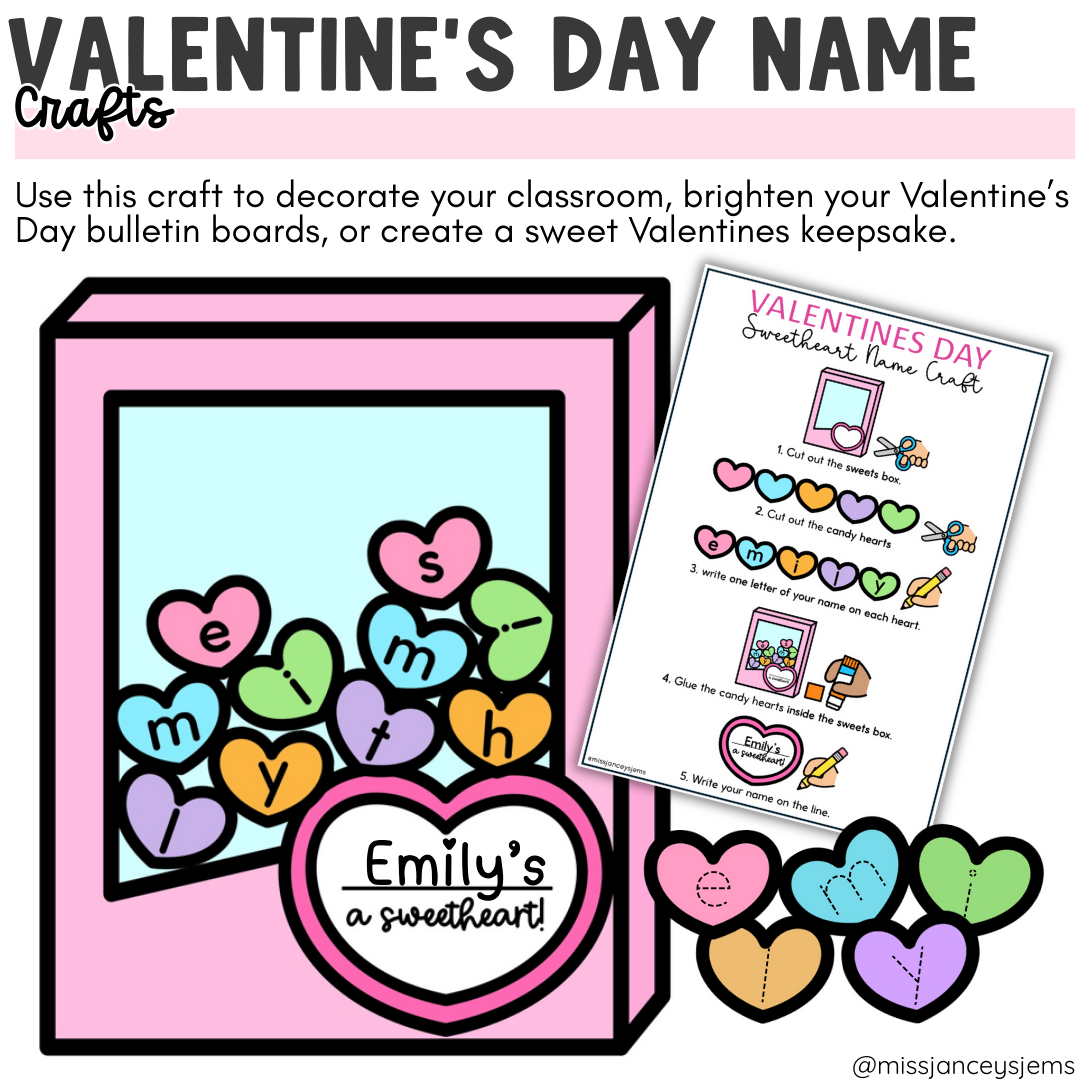 Valentines Day Name Craft I No Prep February Craft Activities and Bull ...