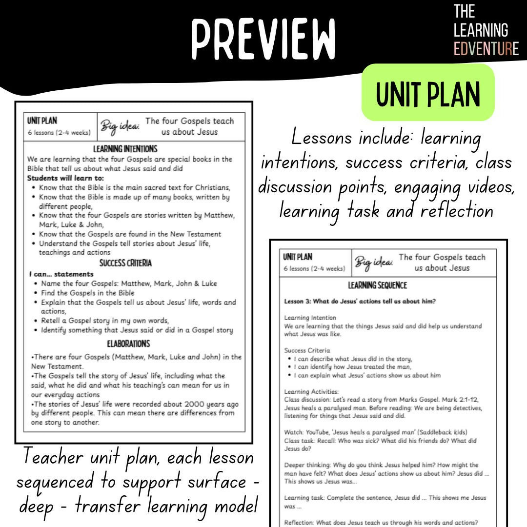 Religion: The Four Gospels (Unit Plan AND Worksheets)