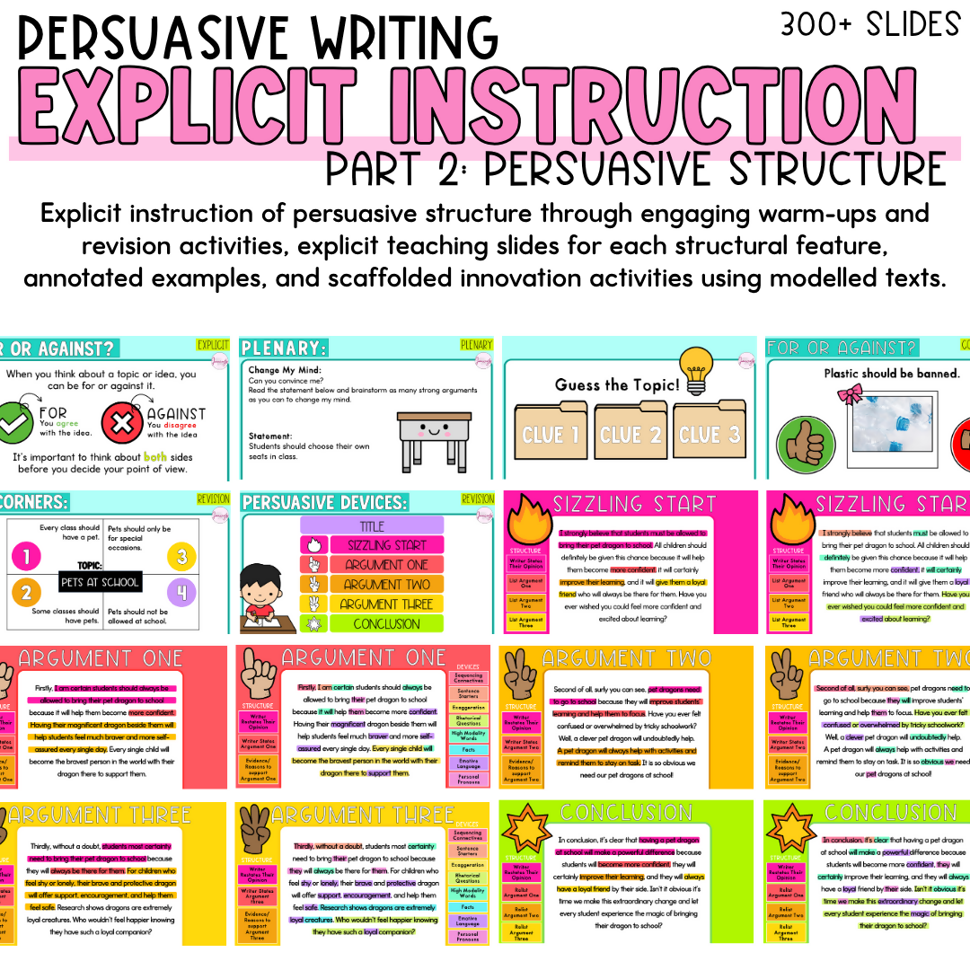 Opinion Writing Language Features & Structure Persuasive Writing Lessons