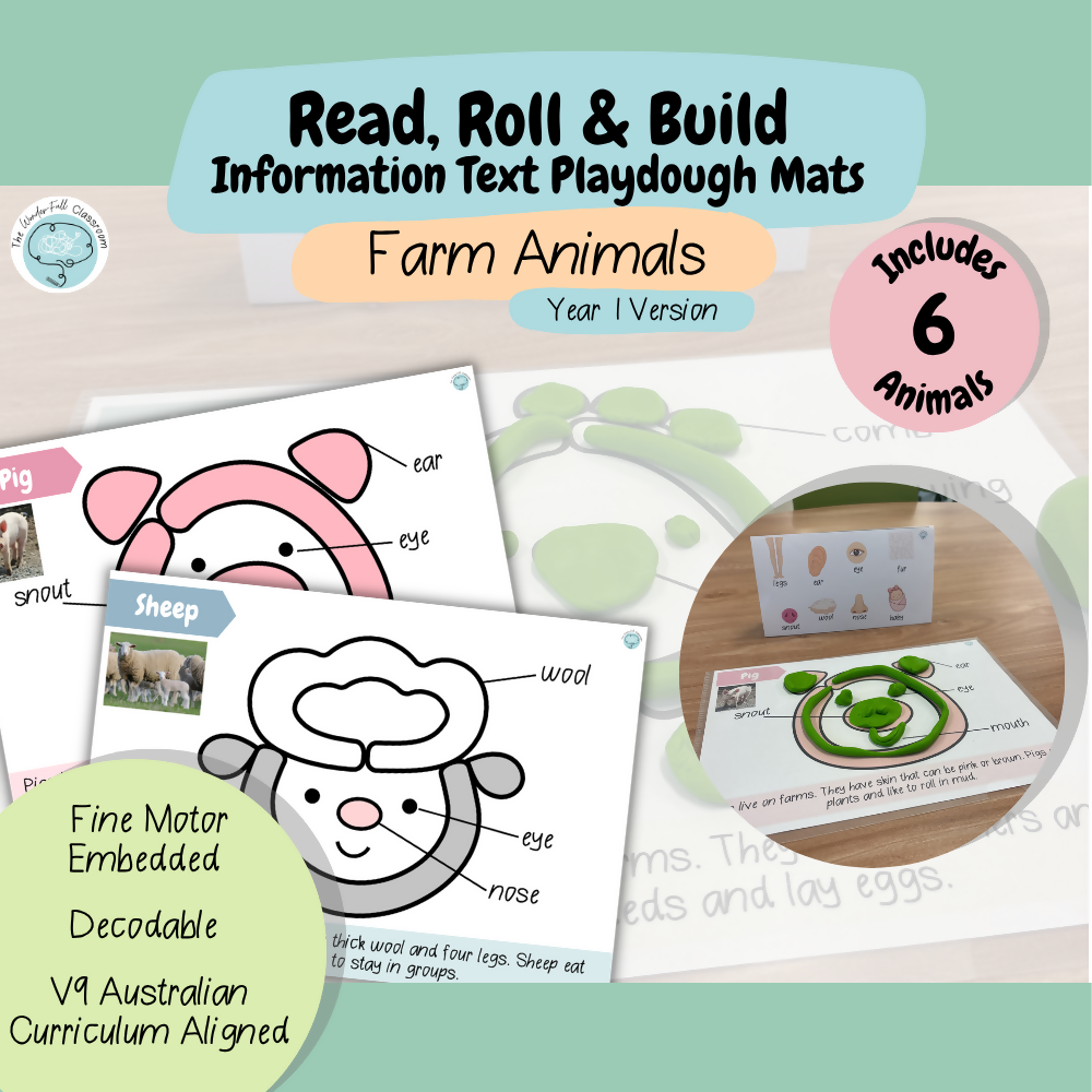 Read, Roll & Build | Year 1 Information Text Playdough Mats | Farm Animals