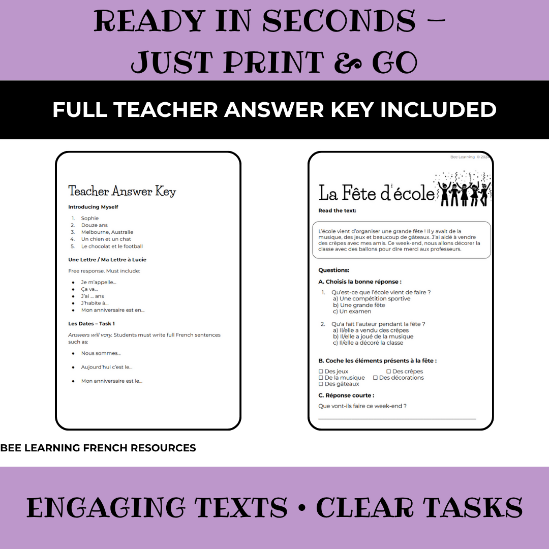 French Reading Comprehension Pack for Beginners | Year 7–8