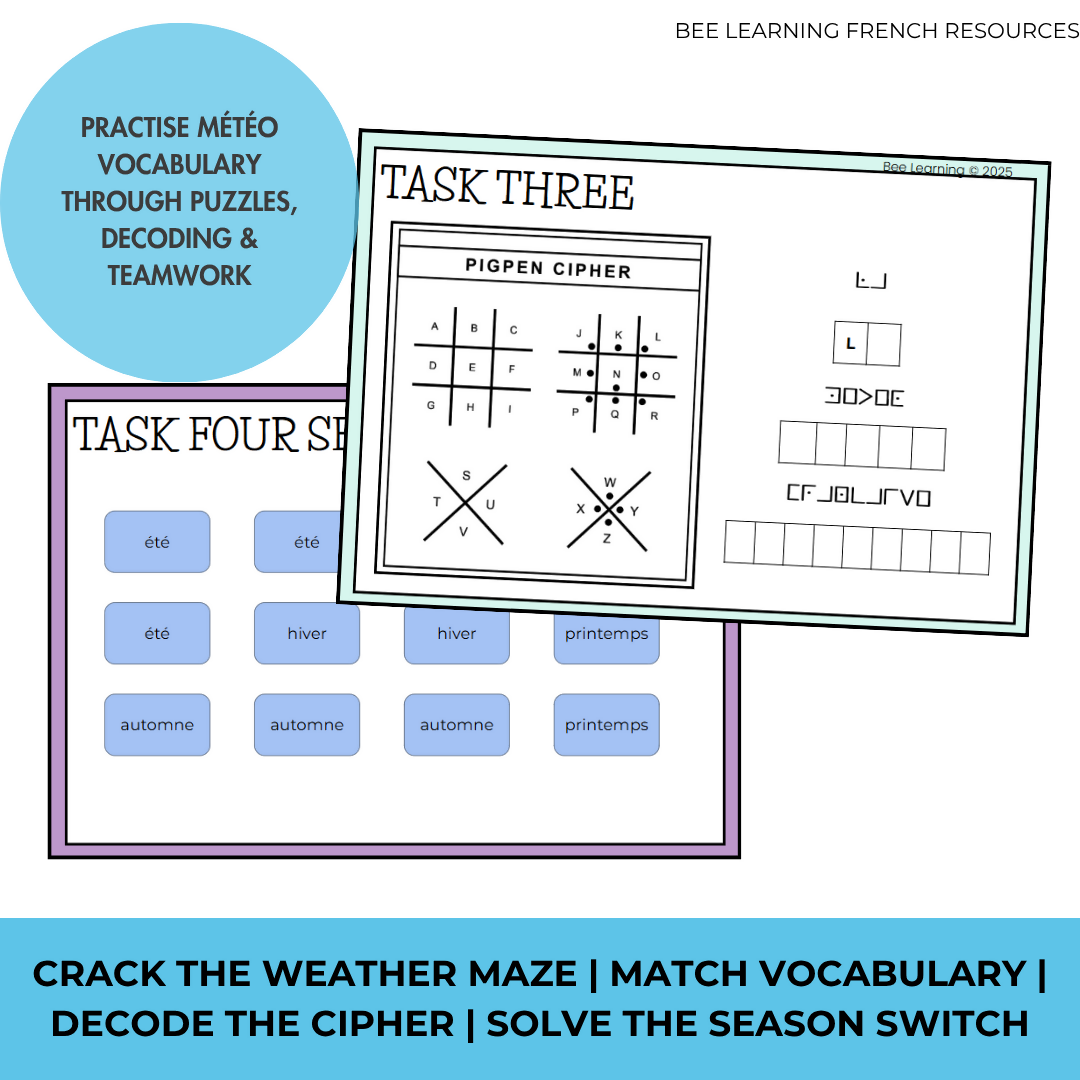 French Escape Room Weather & Seasons | La Météo et Saisons | Year 7–8 | Print & Digital