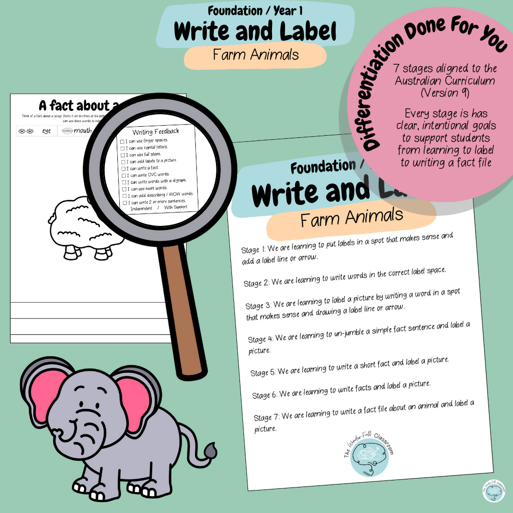 Foundation & Year 1 V9 Differentiated Information Writing - Farm Animals