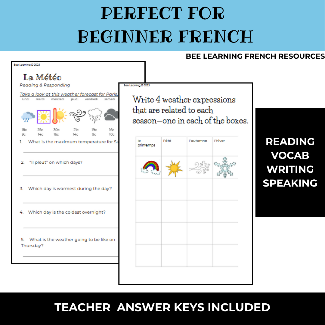 Beginner French Topics Bundle | Weather, Seasons & Reading