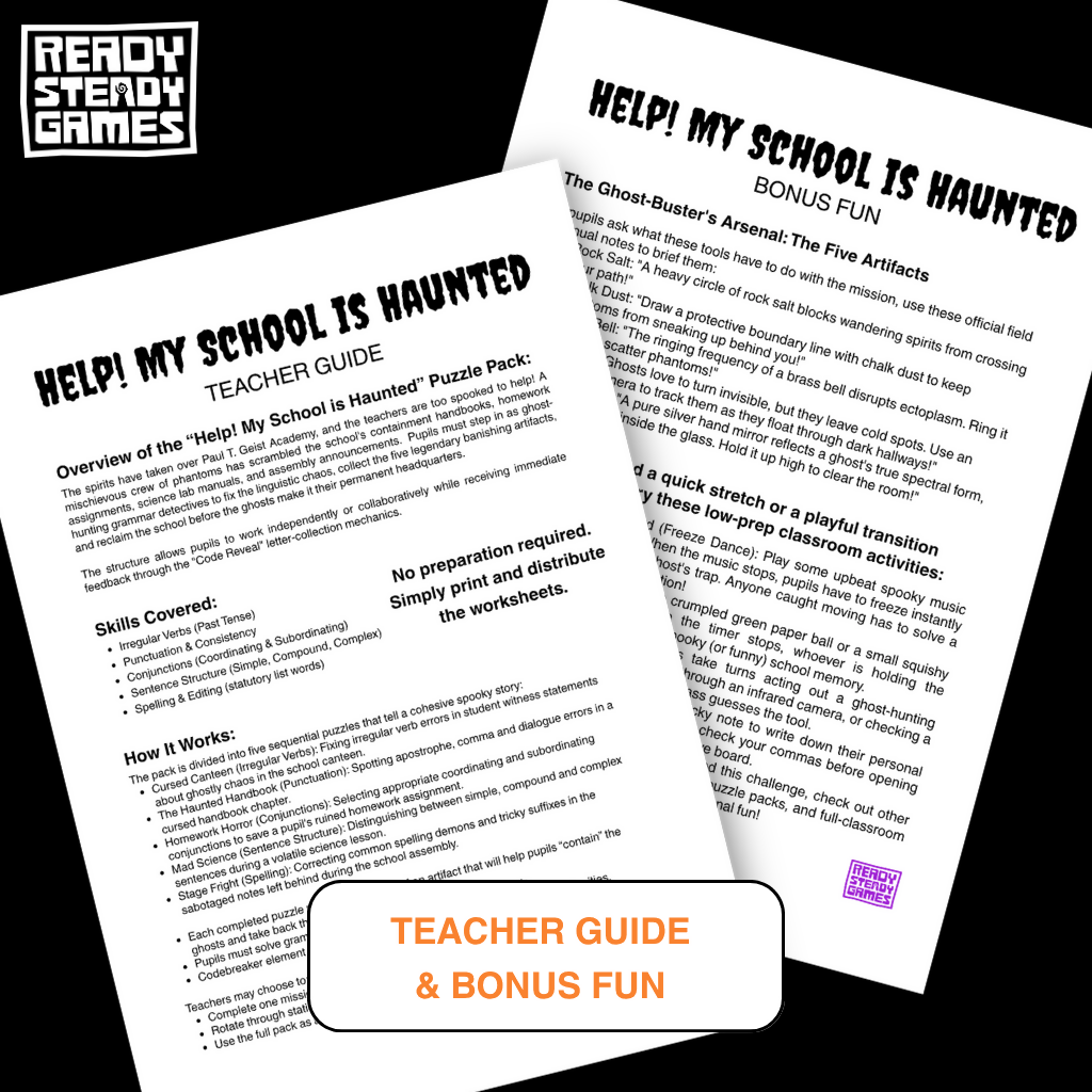 Halloween Grammar Review Puzzle Pack | Crack the Code | Years 5-6