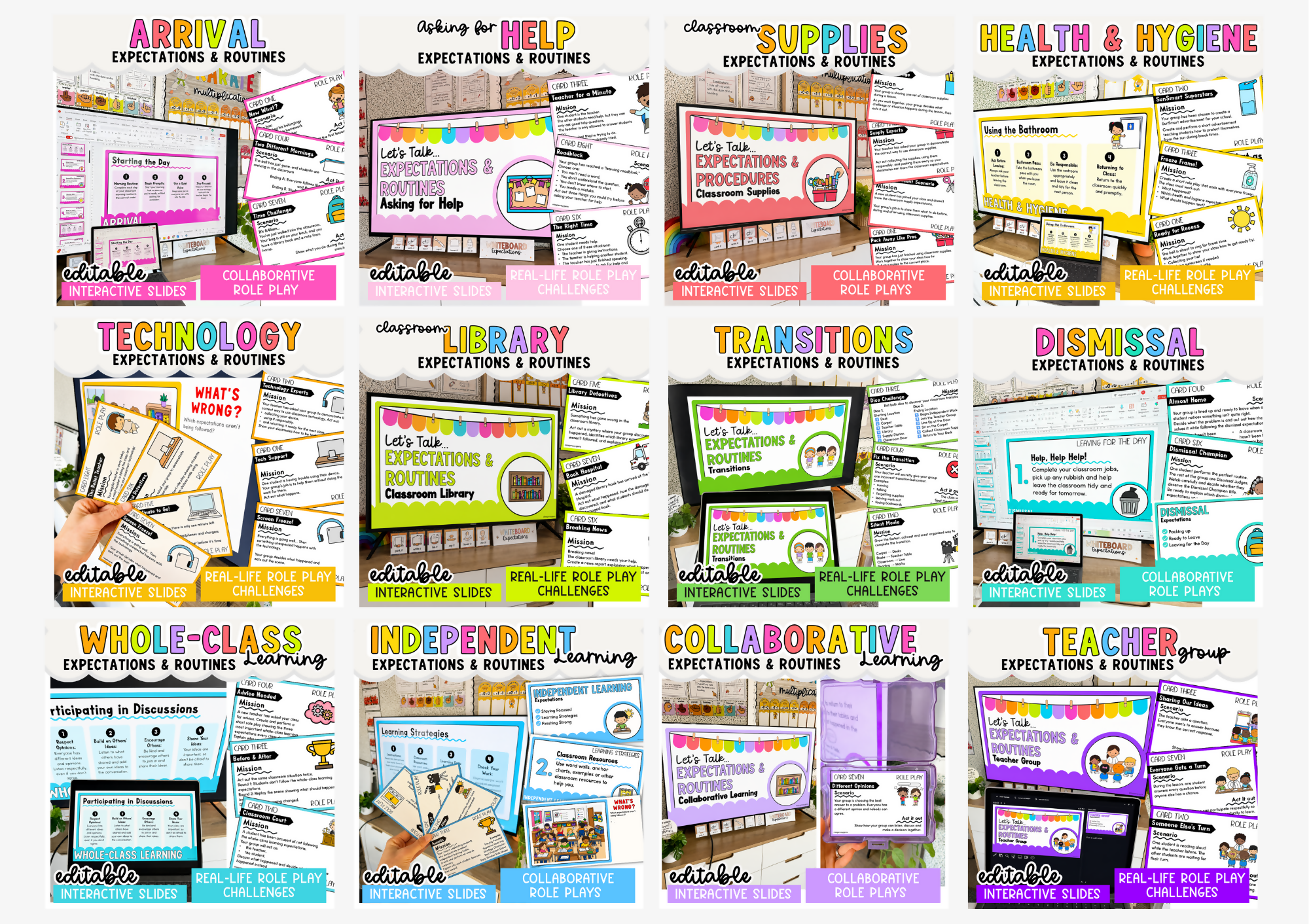 Back to School Routines and Expectations Virtual Classroom Tour with Collaborative Role Play Cards I EDITABLE