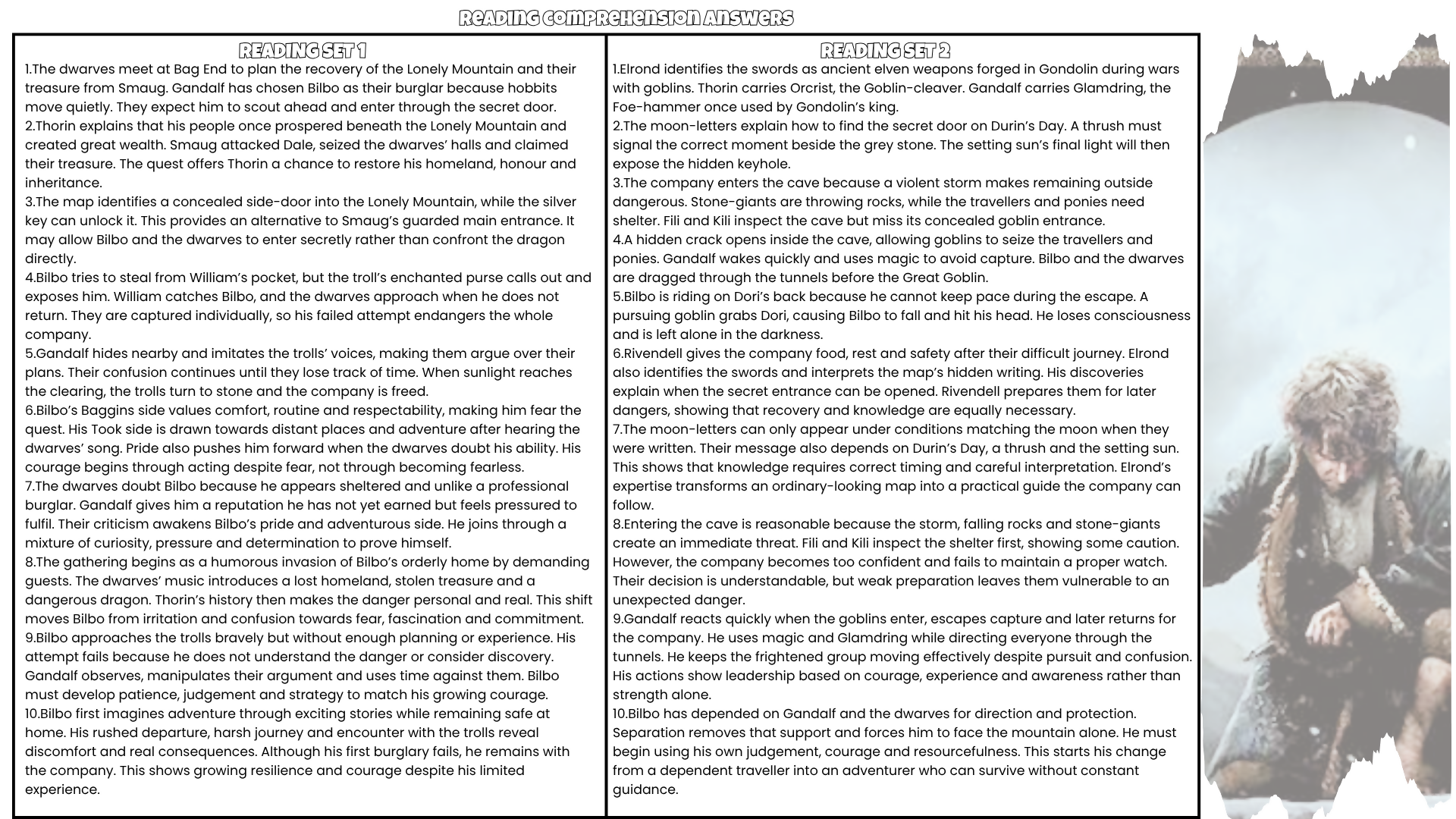The Hobbit Novel Study Reading Comprehension PDF | 100 Questions + Answer Key | Year 6–9