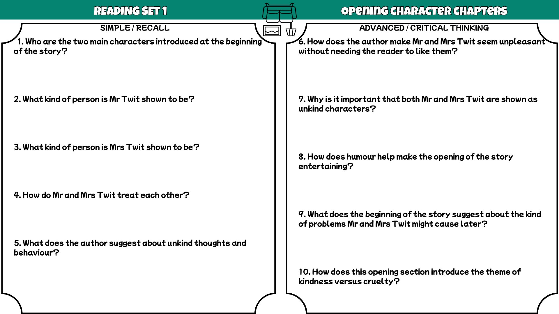The Twits Novel Study Reading Comprehension PDF | 100 Questions + Answer Key | Roald Dahl Years 4–7