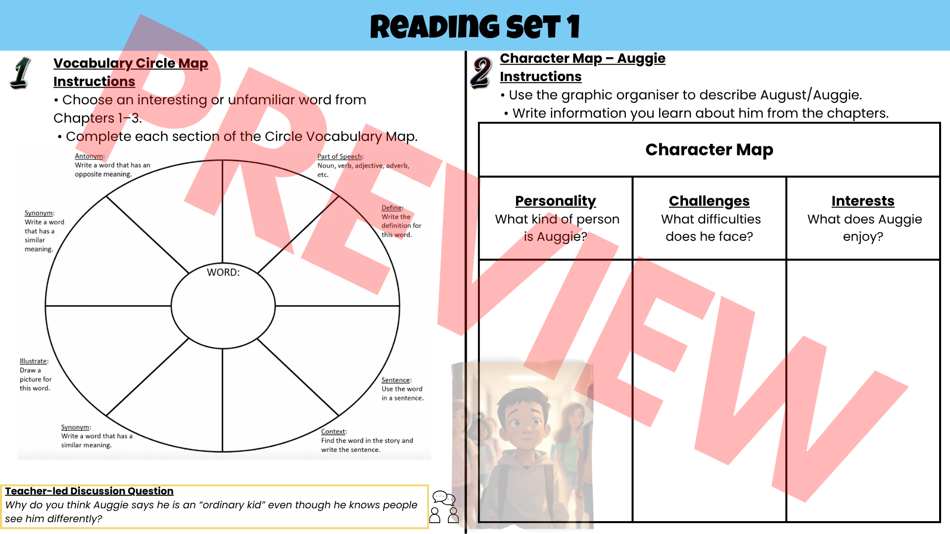 Wonder Novel Study Activities & Worksheets PDF | Reading Comprehension Questions | Grade 4 5 6 Literacy Unit