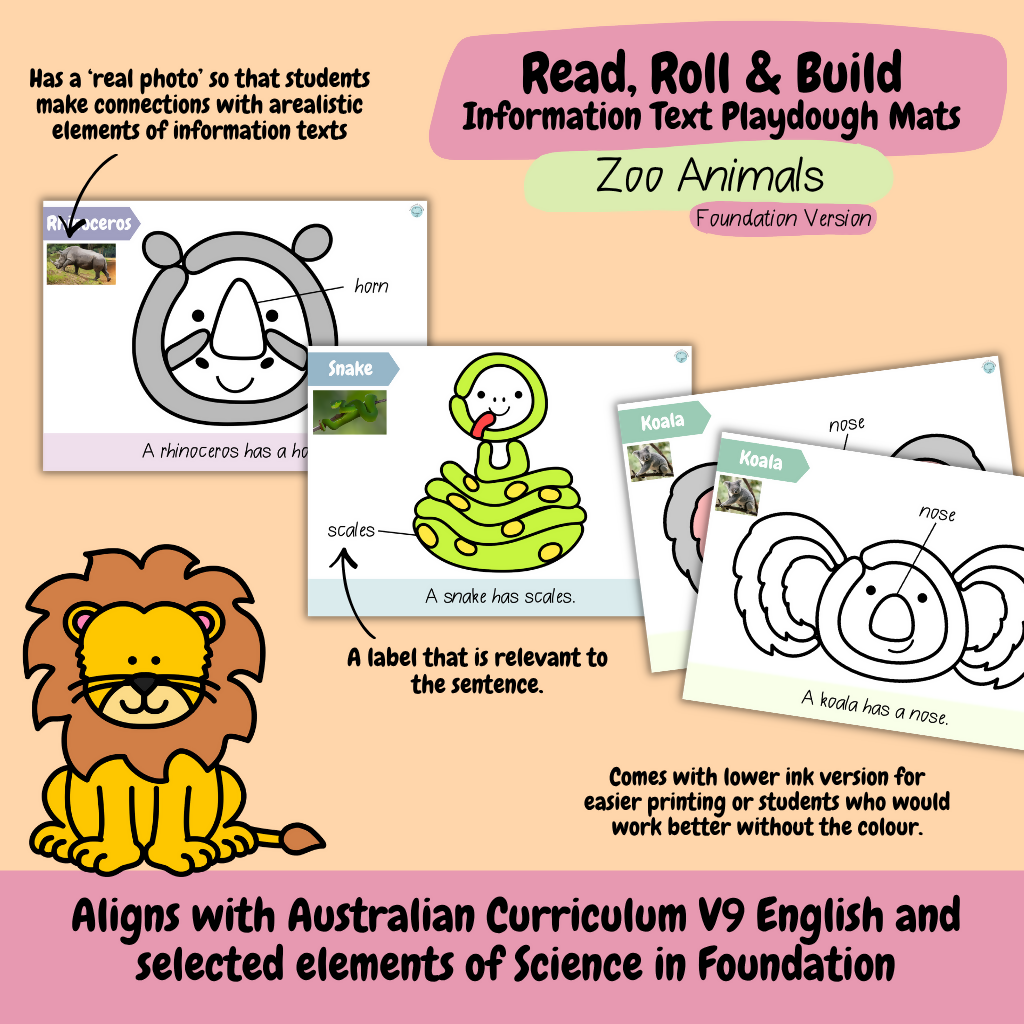 Read, Roll & Build | Foundation Information Text Playdough Mats | Zoo Animals