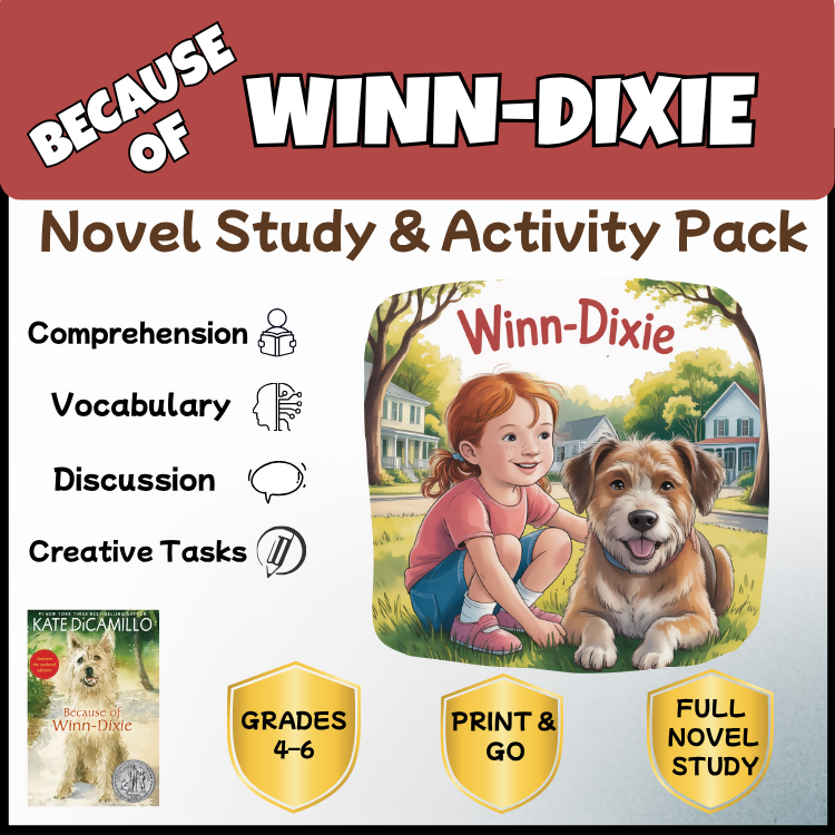 Because of Winn-Dixie Novel Study Unit | Comprehension Questions, Vocabulary & Activities | Grades 3–6