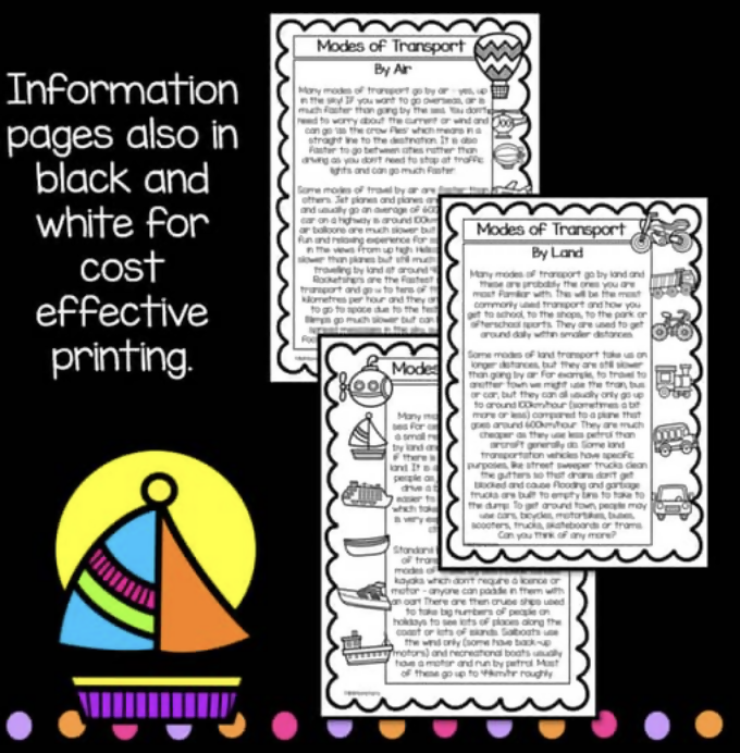 Sea, Land, and Air Transport Worksheets | Year 2 | HASS Australian Curriculum Aligned