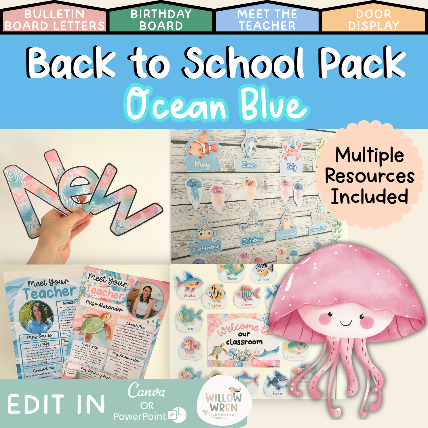 Ocean Blue Back to School Bundle I Sea Creatures Pack Decor