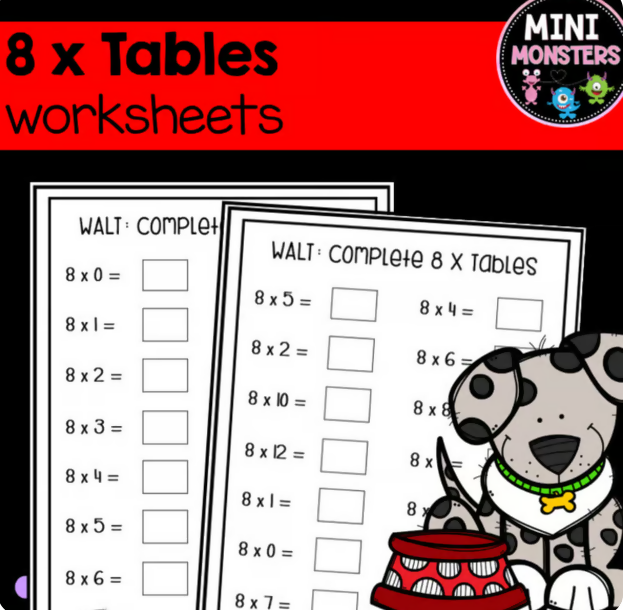 8 Times Tables Worksheets | Year 3 Year 4 | Multiplication Fluency | Australian Curriculum