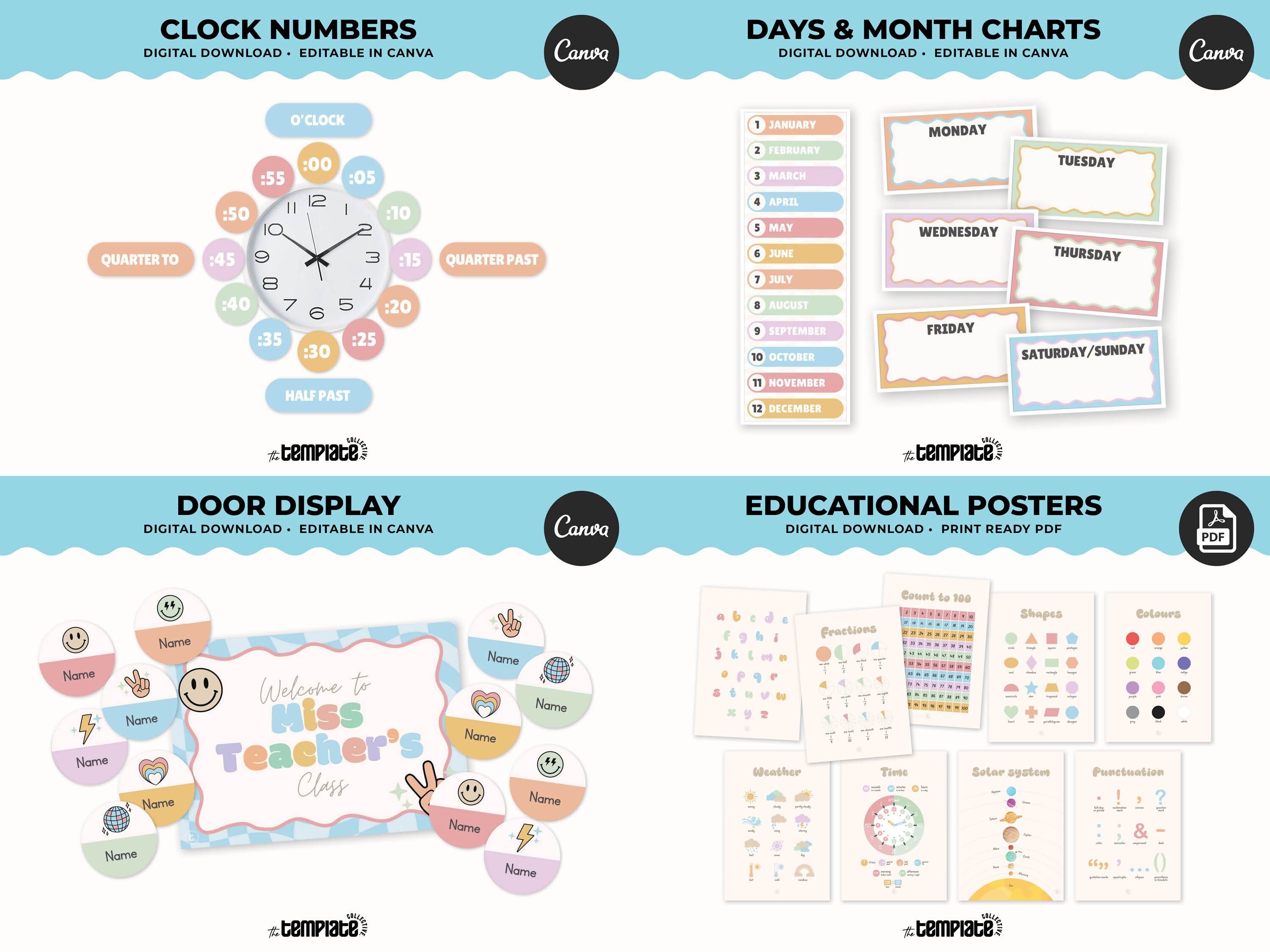 This Class is a Vibe Classroom Decor Bundle • Pastel Retro Rainbow Theme • Bulletin Board Decor • Teacher Resources • Editable & Printable