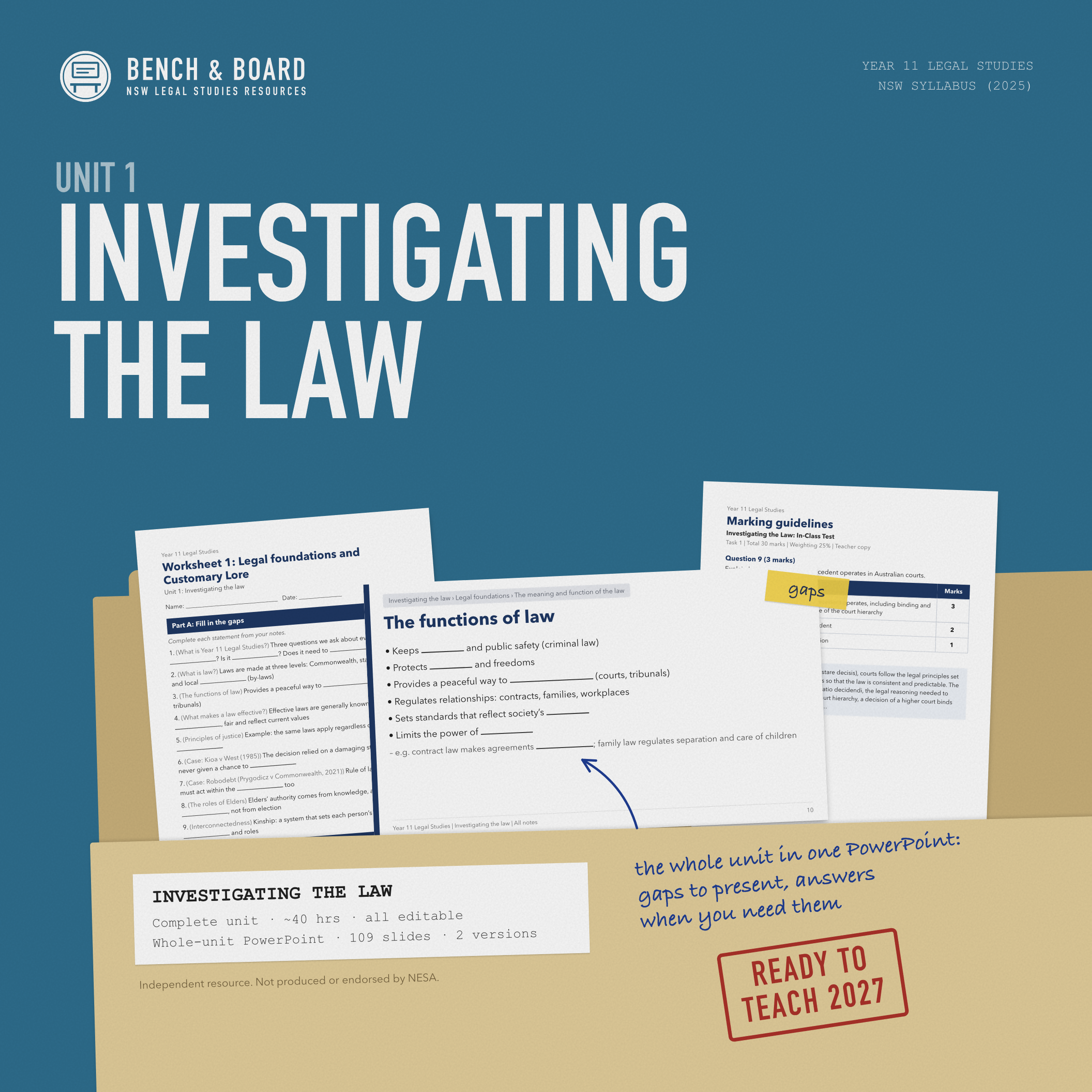 FREE Sample | Year 11 Legal Studies – Unit 1: Investigating the Law (NSW 2025 Syllabus) | Legal foundations and Customary Lore
