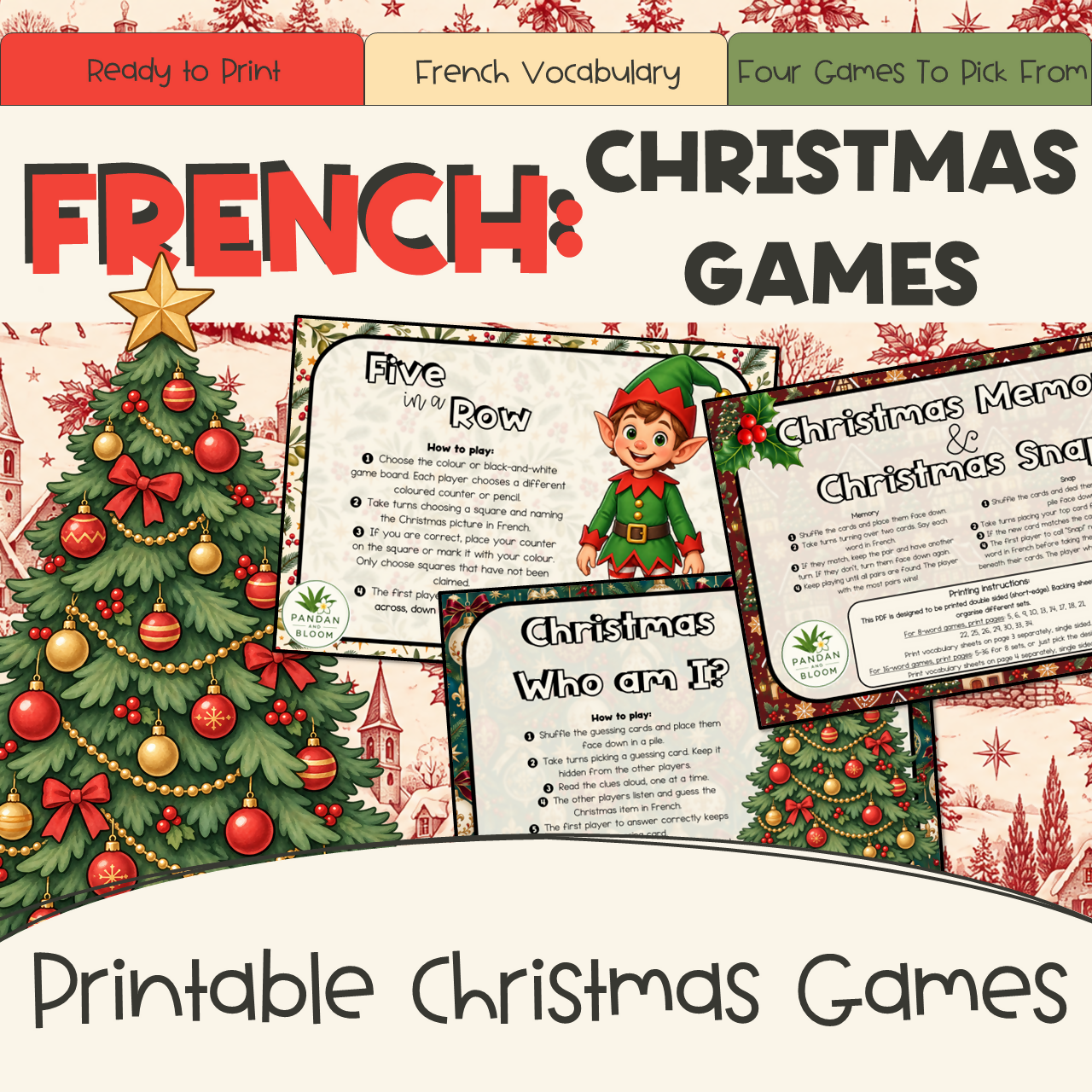 French Christmas Games | Noël Vocabulary | Memory, Snap, Five in a Row & Who am I?