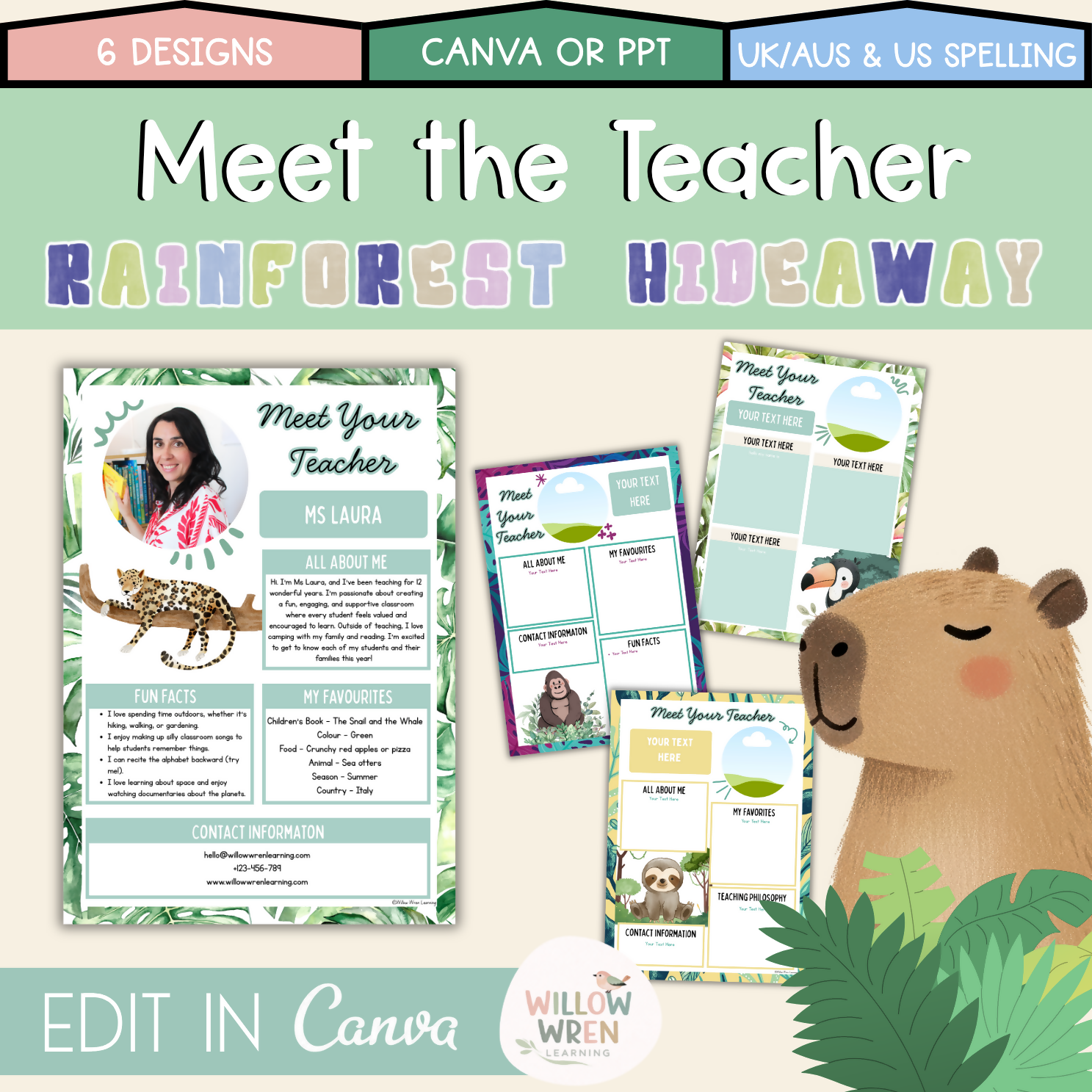 Rainforest Hideaway Meet the Teacher | Editable Back to School Classroom Decor
