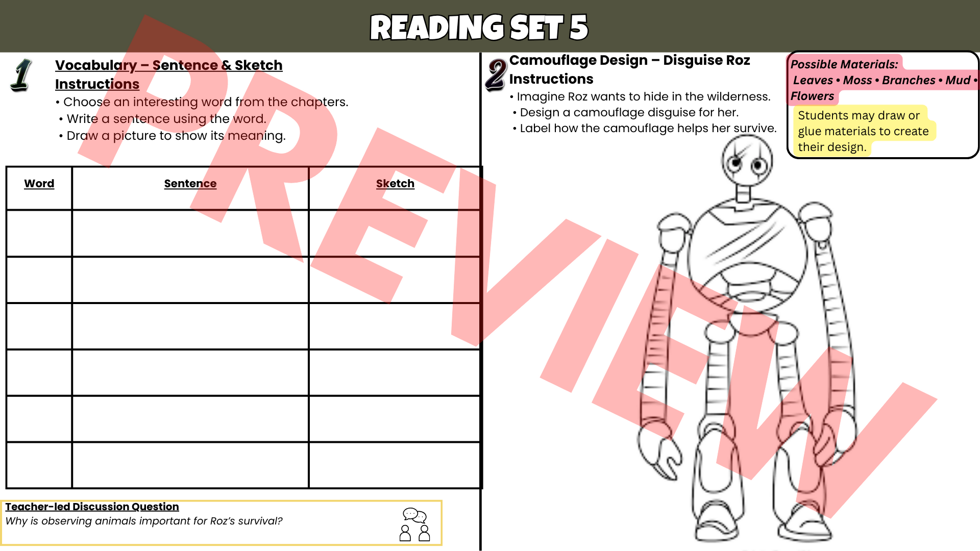 The Wild Robot Novel Study – Comprehension, Vocabulary & Activities (Grades 3–6)