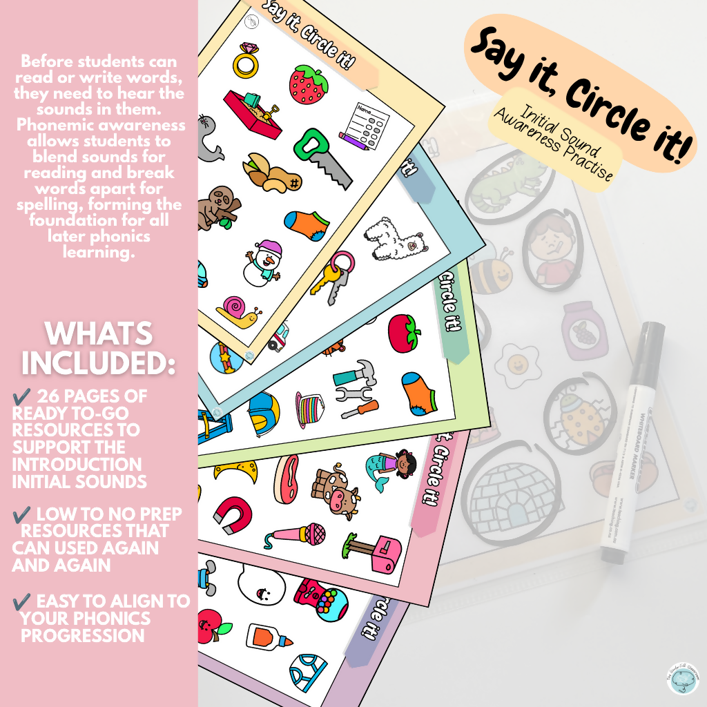 Say It, Circle It | Independent Phonemic Awareness Practise | Foundation