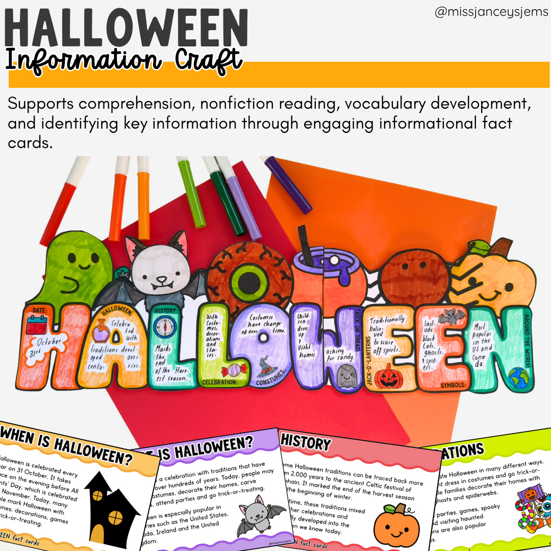 Halloween Information Craft | October Craft, Autumn Activities, Halloween Reading & Writing, Informational Fact Cards, Bulletin Board Display & Classroom Craft