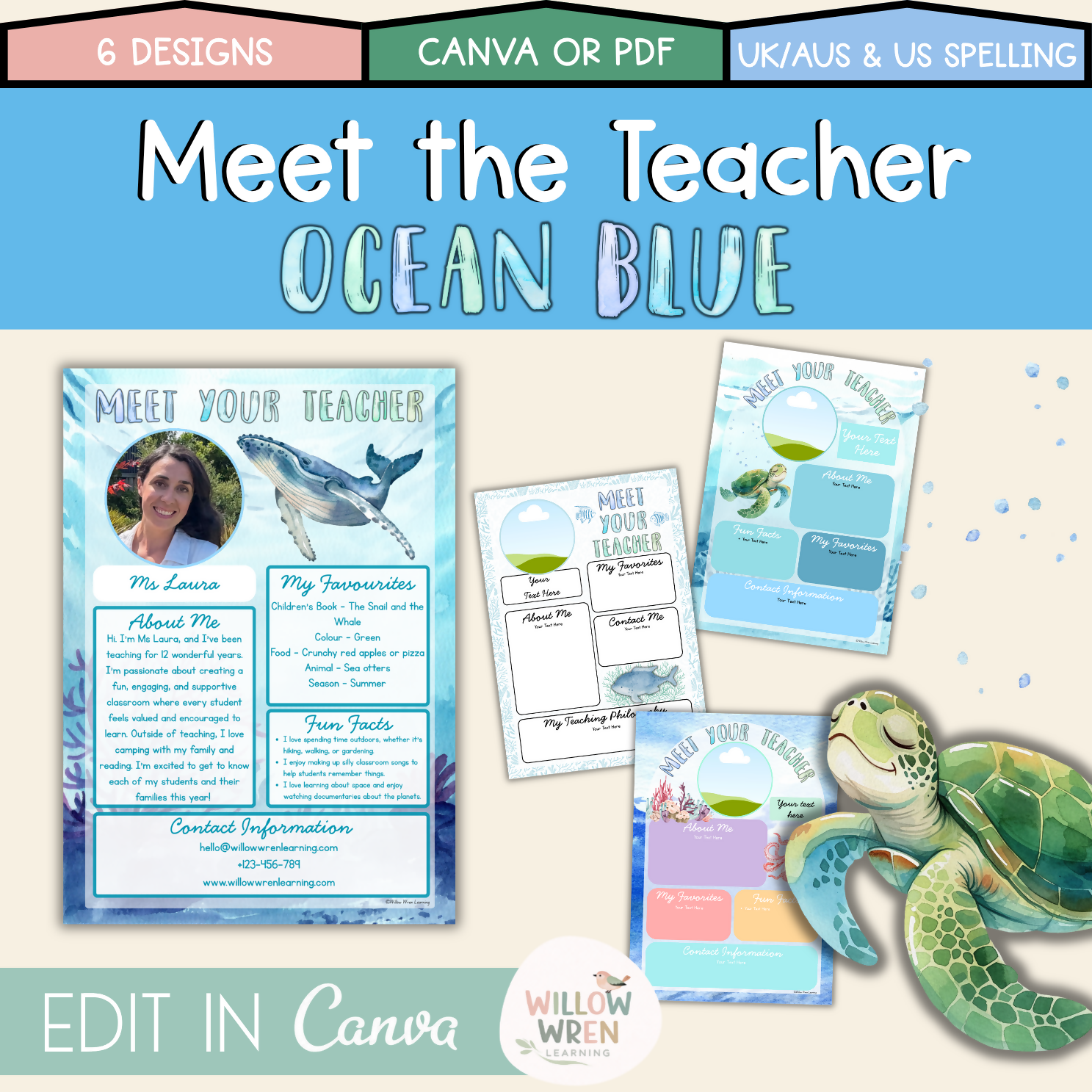 Ocean Blue Meet the Teacher Template | Editable Back to School Classroom Decor