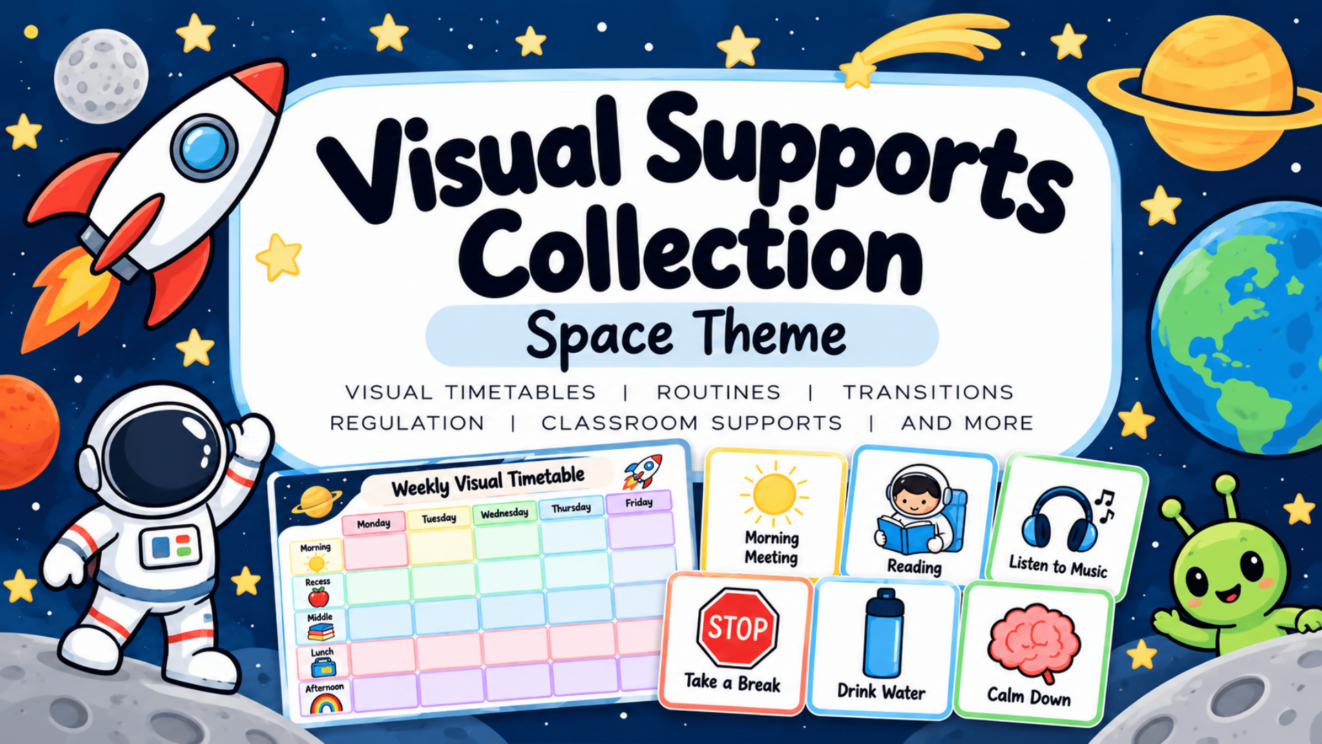 Space Visual Timetable & Support Cards | Primary Visual Supports