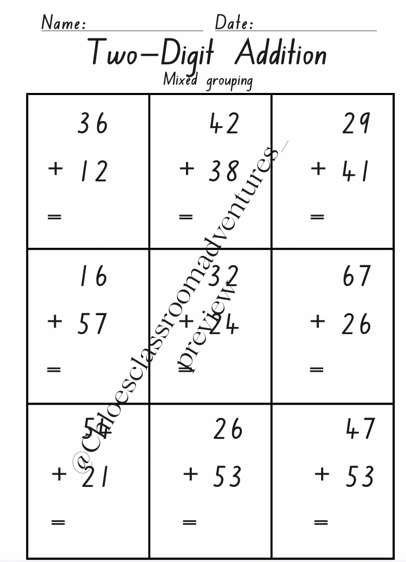 Two-Digit Addition Worksheet Bundle (6 Pages) | Curriculum Aligned