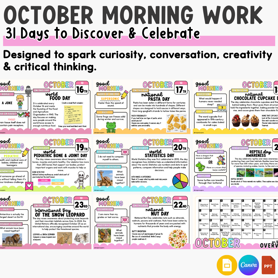 October Daily Slides & Morning Work | No Prep Morning Meeting Activities I Year 3 & 4