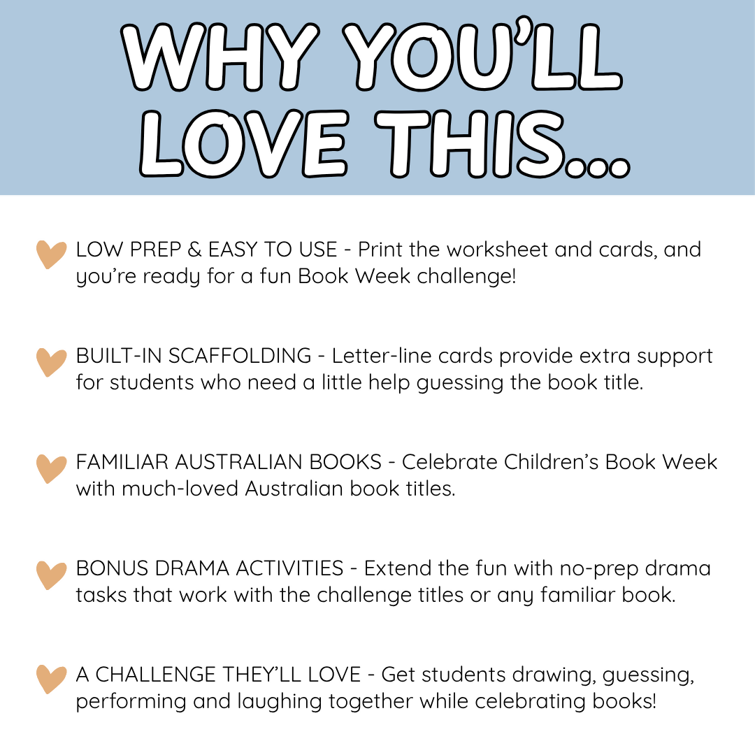 Book Week Pictionary Game | Australian Book Titles & Drama Activities