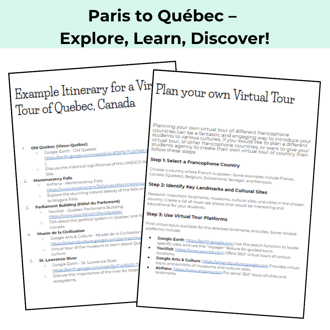 French Travel Cultural Activity – Virtual Tour of Paris & Quebec