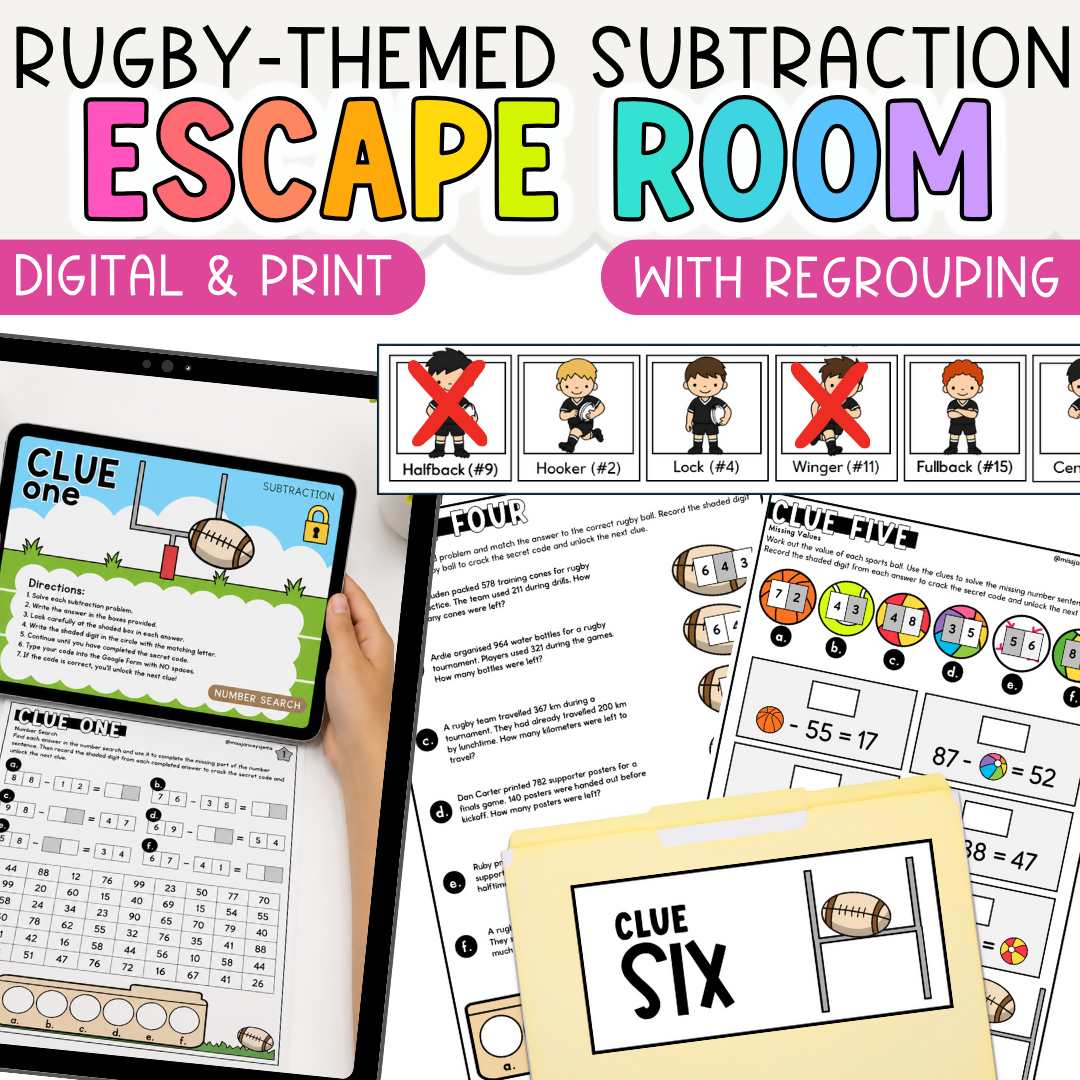 Subtraction with Regrouping Review & Revision Math Escape Room
