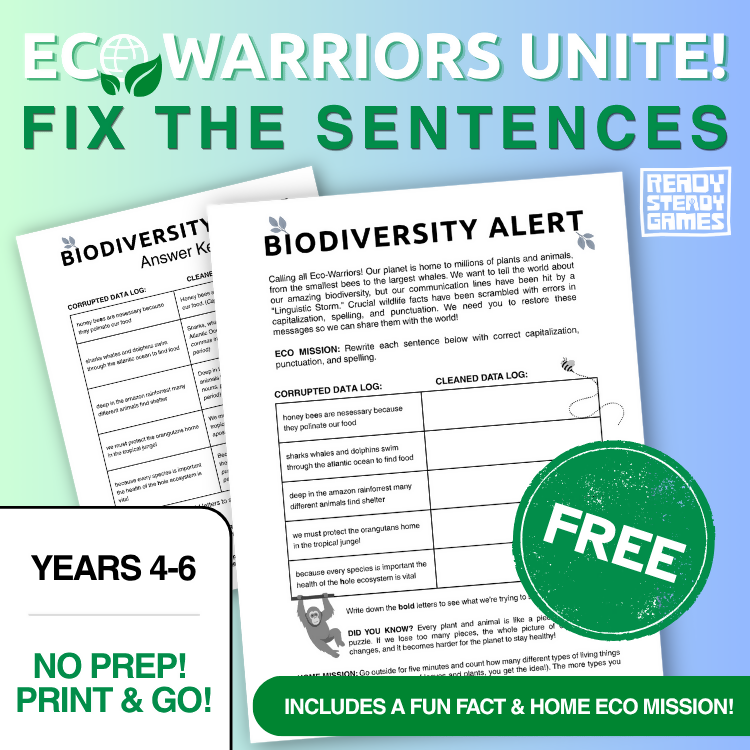 FREE Eco Warriors Sentence Fixer | Grammar Editing Worksheet | Years 4–6