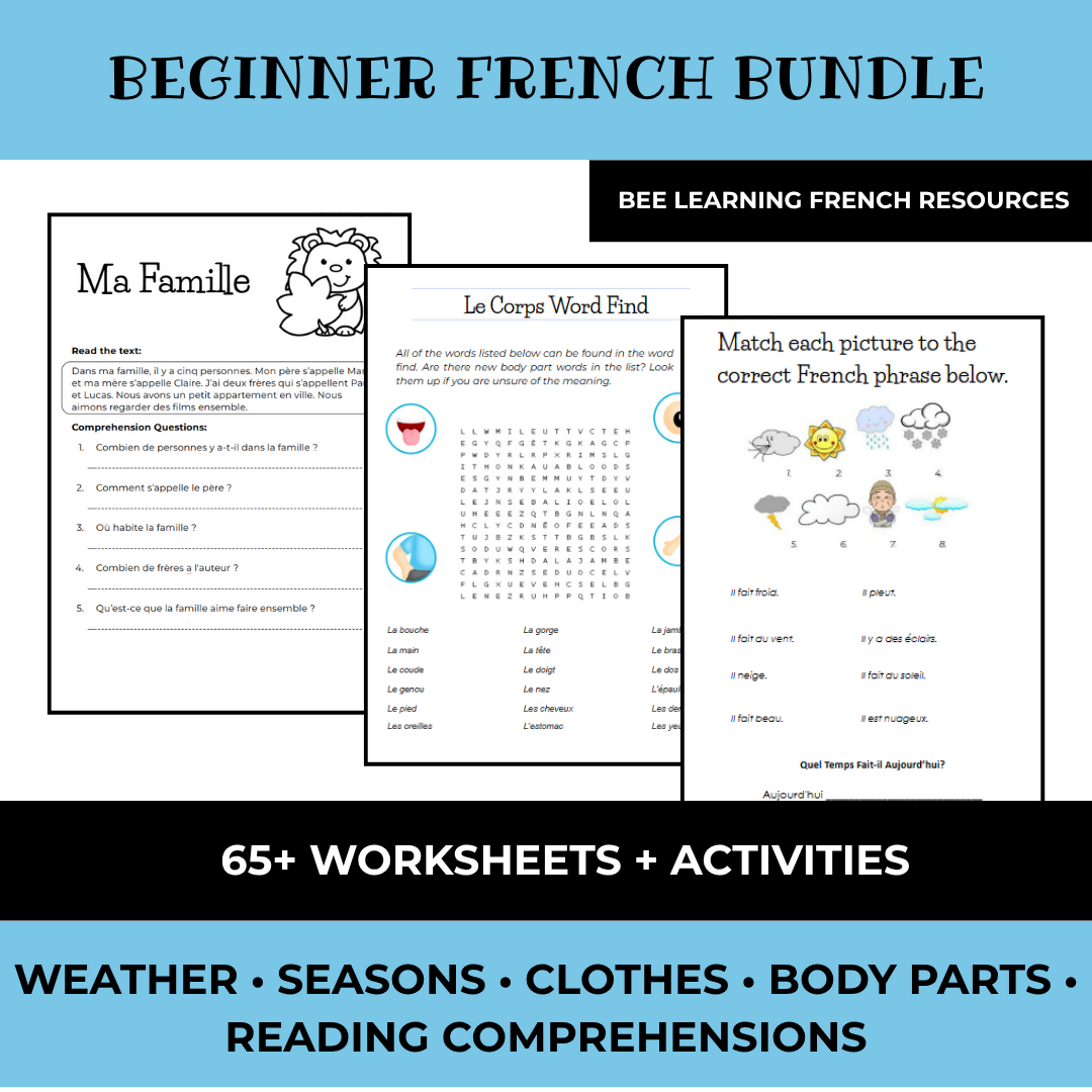 Beginner French Topics Bundle | Weather, Seasons & Reading