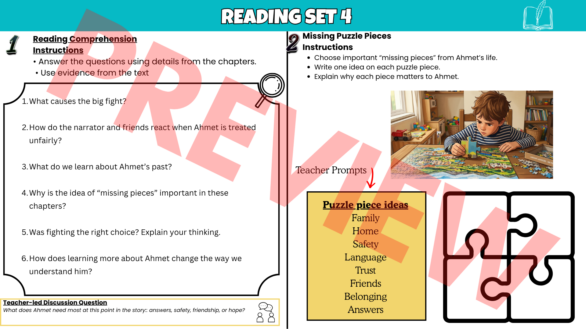 The Boy at the Back of the Class Novel Study Unit | Reading Comprehension, Vocabulary Activities & Worksheets Grades 3–7