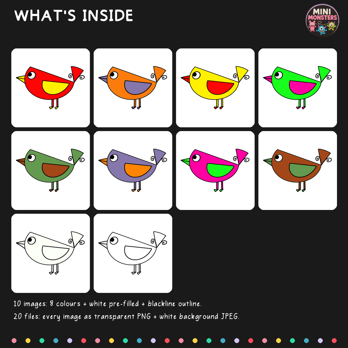 Birds Clipart Set 2 | 10 Hand Drawn Images | Transparent PNG and JPEG | Commercial Use
