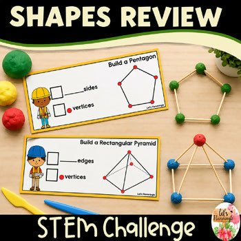 2D 3D Shapes Marshmallow Toothpick STEM Challenge Cards Geometry Review