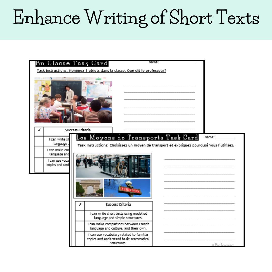 French Writing Prompts with Photo Task Cards | Beginner | Year 7–8