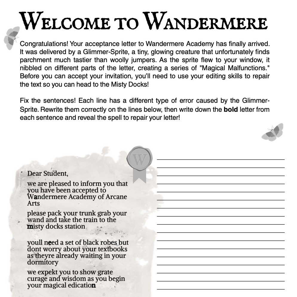 FREE Wandermere Academy Fix the Sentences | Grammar Activity | Years 5-6