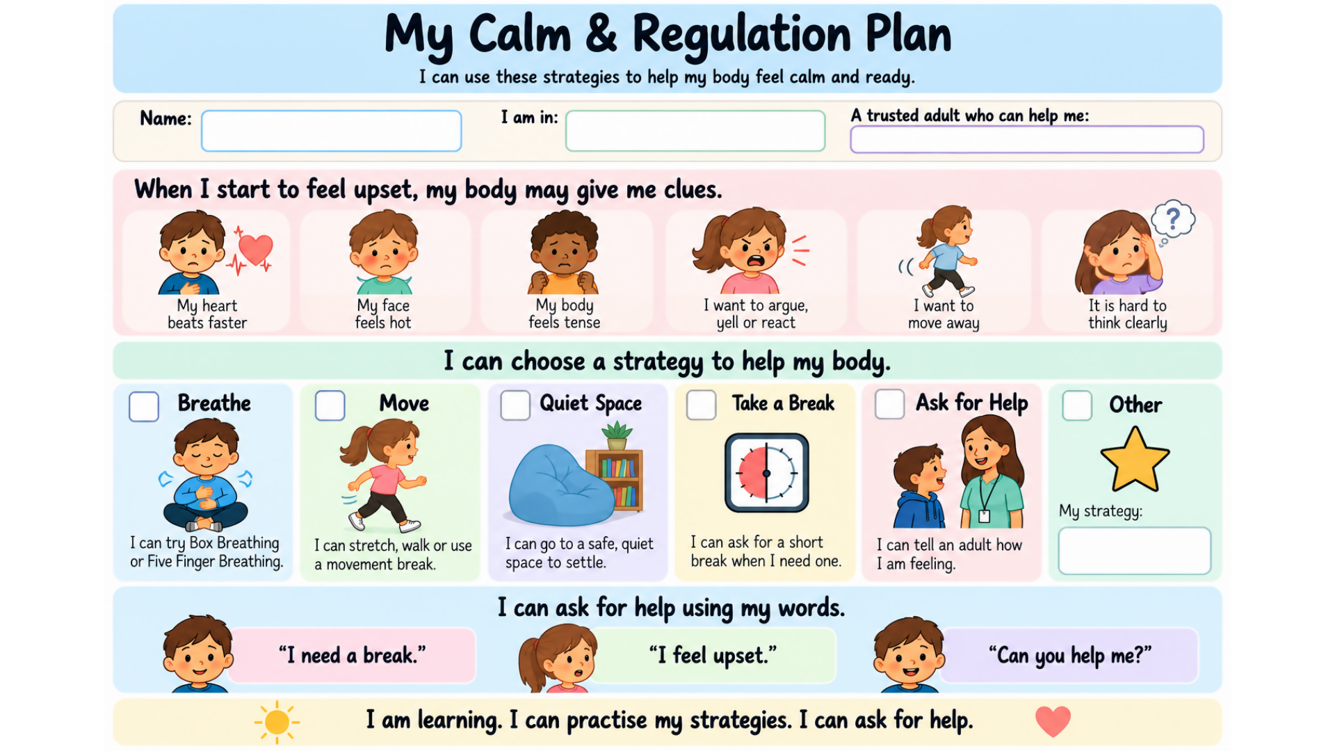 Learning to Stay Calm at School | Social Story & Self-Regulation Visuals