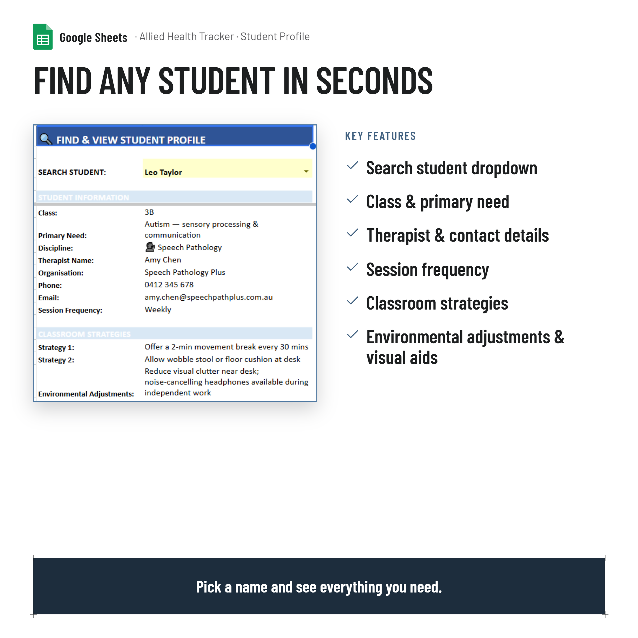 Allied Health Professional (AHP) Communication & Classroom Adjustments/Modifications Tracker and Dashboard for Teachers| NCCD| PLPs| Google Sheets