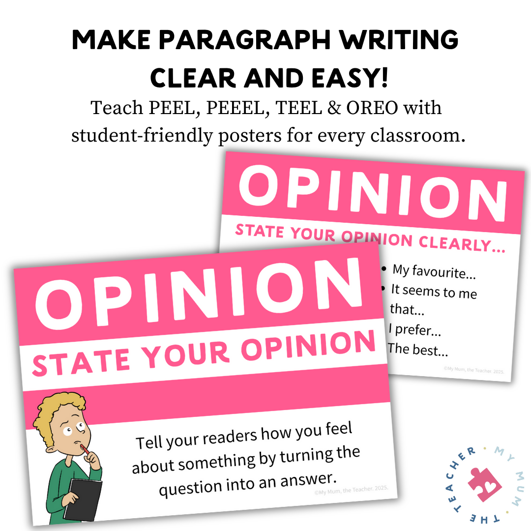 Paragraph Writing: PEEL, PEEEL, TEEL & OREO Posters | English Classroom