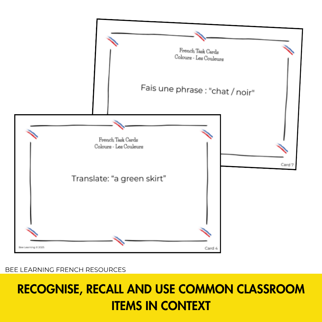 French Colours Vocabulary Activities | Task Cards & Adjective Agreement