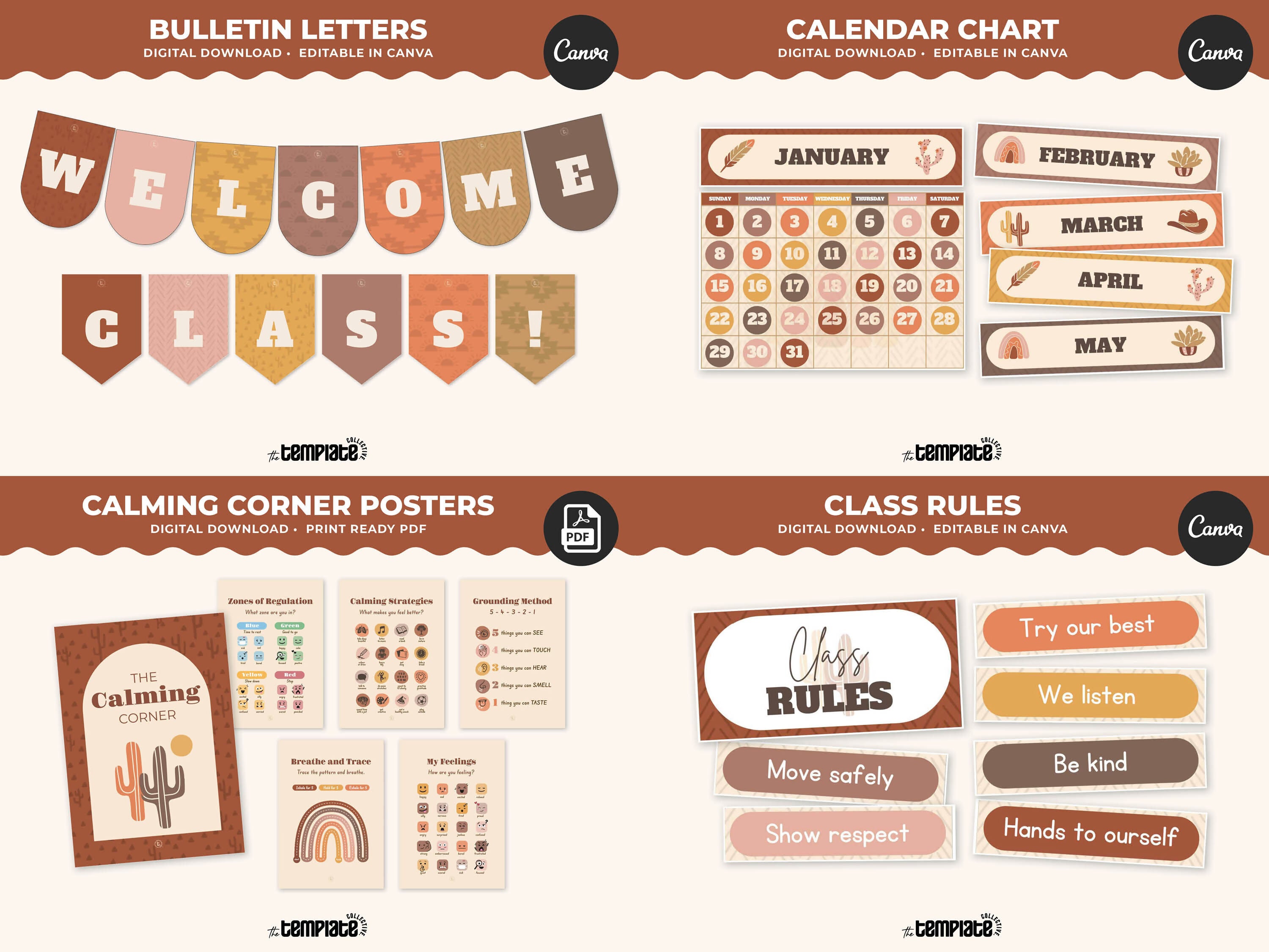 Desert Daydream Classroom Decor Bundle • Earthy Western Boho Classroom Theme • Bulletin Board Decor • Teacher Resources • Editable & Printable