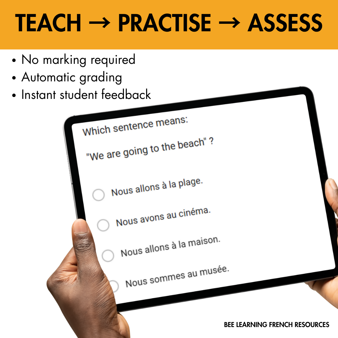 French Aller Present Tense Assessment | Self-Checking Grammar Quiz | Year 7-9
