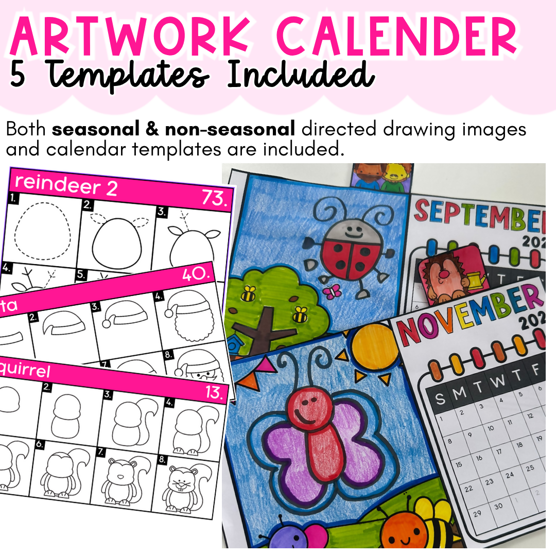 Mother’s Day Gift & Craft from kids | Printable Directed Drawing Present | Editable Monthly Calendar