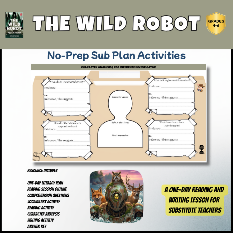 The Wild Robot No-Prep Sub Plan | Novel Study Literacy Lesson | Years 4–6 PDF