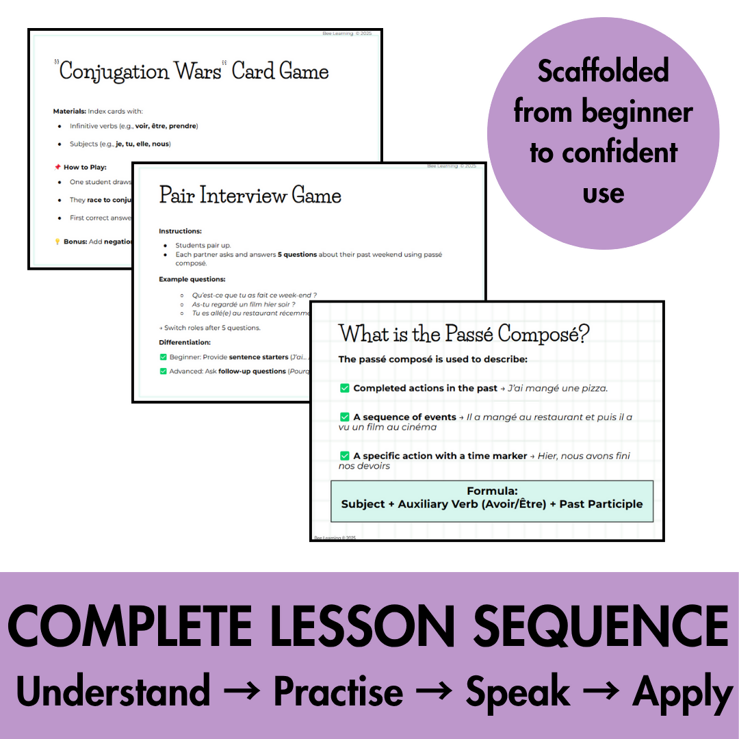 French Perfect Tense Passé Composé: Notes, Worksheets, Oral activities & Games
