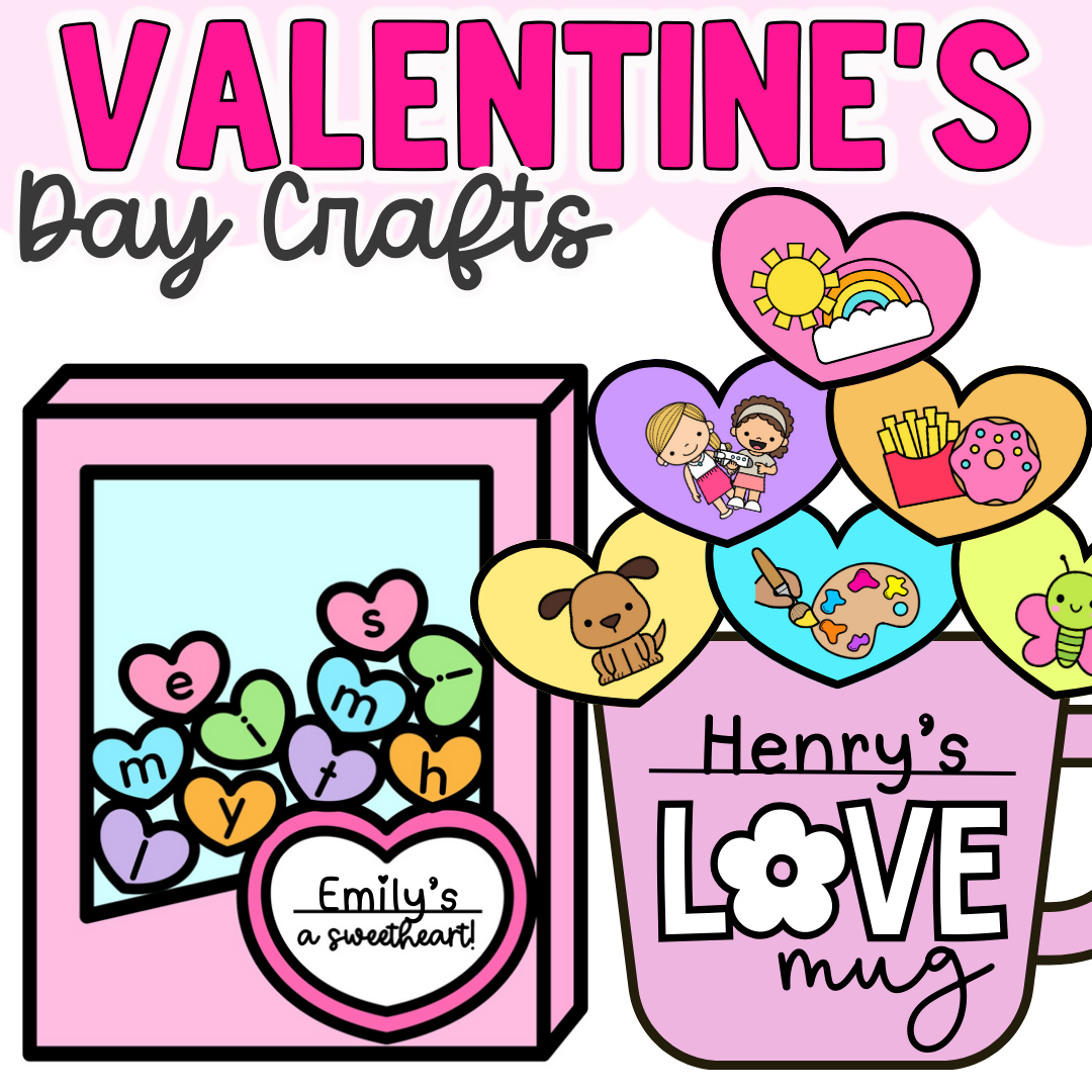 Valentines Day Name Craft I No Prep February Craft Activities and Bulletin Board